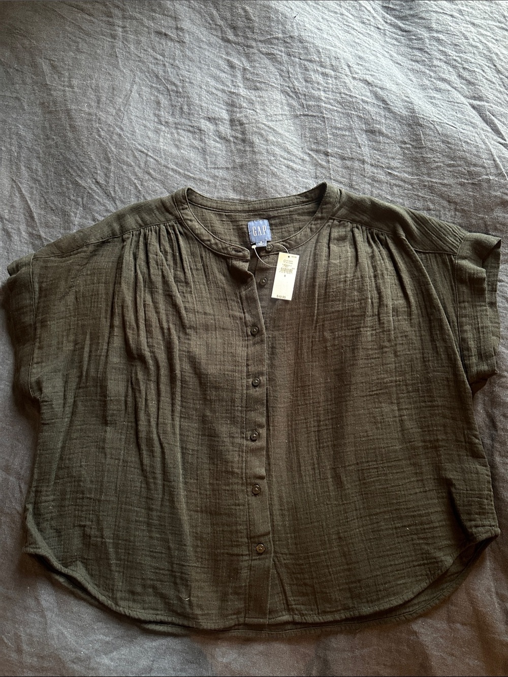 GAP Black Button-Front Gauze Top